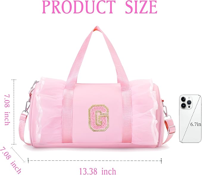 Personalized Dance Bag for Girl | Small Initial Gym Sport Yoga Cheer Duffle Bags Gift for Teen Girls | Chenille Letter Kids Ballet Bag Preppy Stuff Toddler Girl Birthday Gift (Pink E, SMALL)