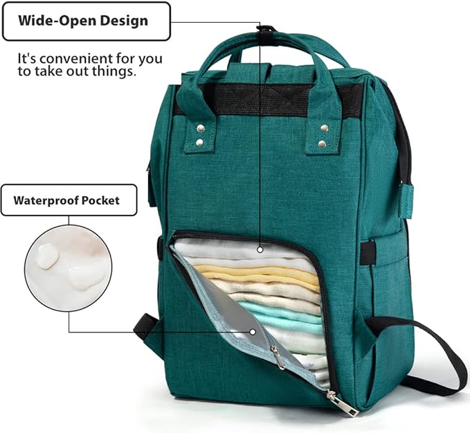KiddyCare Diaper Backpack | Travel Backpack for Mom with Baby Diaper Bags and Changing Station Multipurpose Waterproof Tote for Maternity Baby Bags - Big, Stylish, Unisex - Green