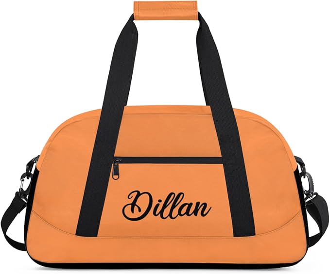 Custom Name Gym Duffel for Kids,Personalized Sports Bag Lightweight Gym Bags for Boys & Girls,Fitness Travel Weekender for Travel, Workout Orange