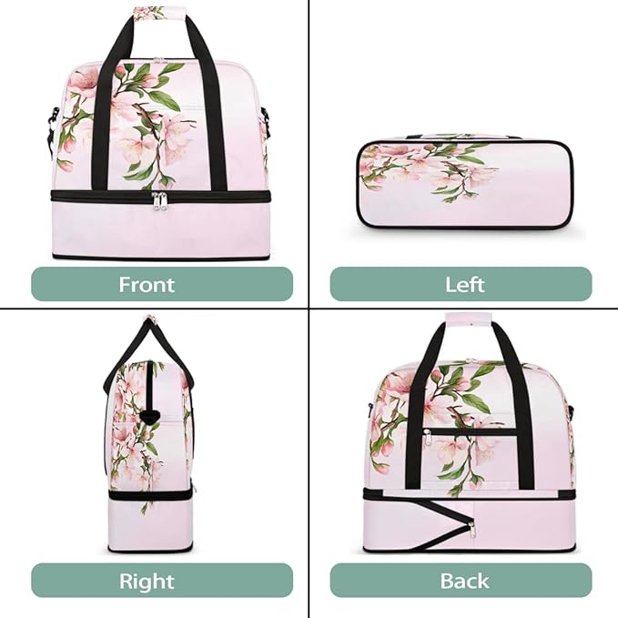 Pink Cherry Blossoms Large Weekender Bag with Shoe Compartment Travel Duffel Bags for Women Carry On Hospital Overnight Bag Foldable Personal Item Travel Bags Tote Gym Sports Airplanes