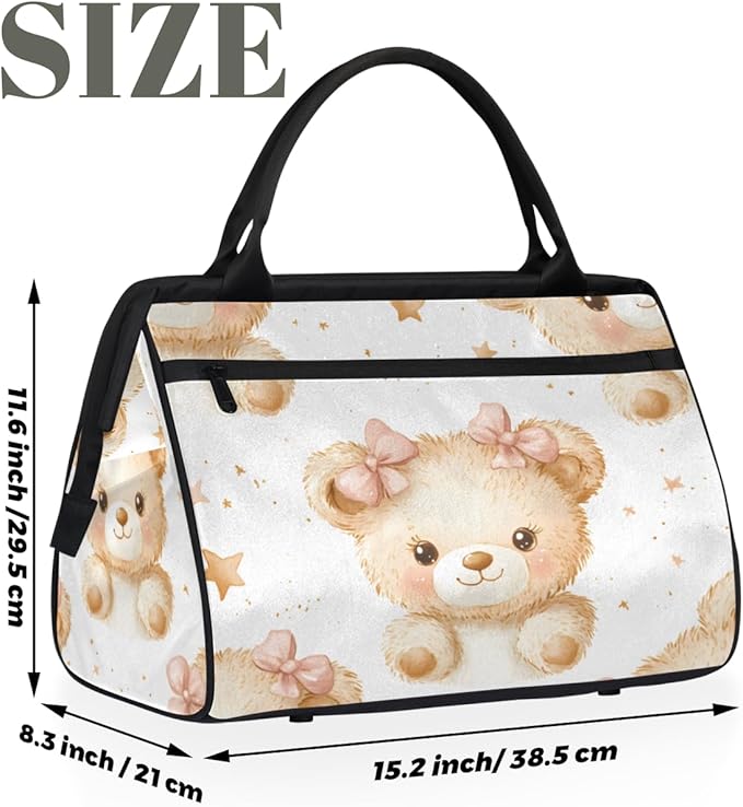 Cute Bear Overnight Weekender Bag for Women Men Travel Duffel Bags Waterproof Luggage Carry on Sports Yoga Gym Bag