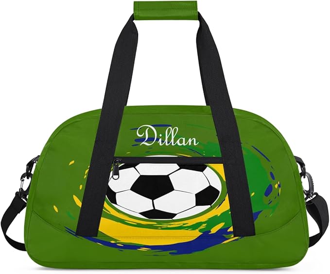Personalized Small Gym Sport Duffel Bag Custom Name Travel Weekender Tote Carry-On Dance Bag, Customized Kids Gifts,Green