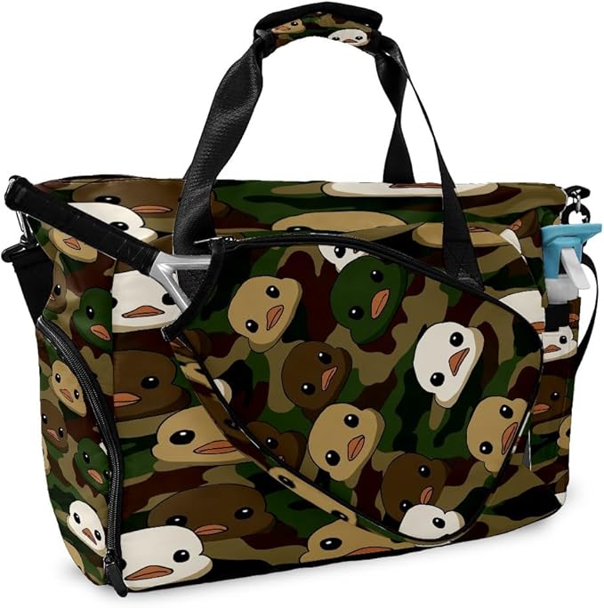 Duck Camouflage Gym Bag for Women & Tennis Bag, Large Sports Duffel Bag Waterproof with Ventilated Shoe Compartment & Front Racket Sleeve, Lightweight Travel Weekender Overnight Bag