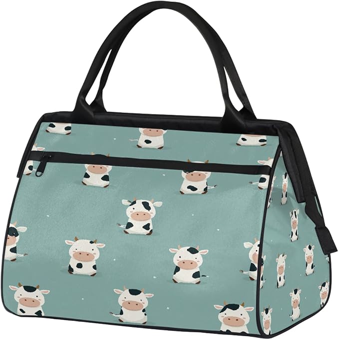 Cute Cartoon Light Blue Cow Travel Duffel Bag, Waterproof Sports Gym Duffle Bag, Large Capacity Weekender Carry On Overnight Bags for Women Men