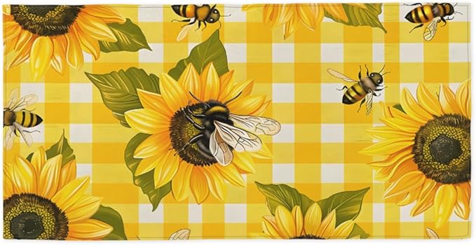 Sunflower Bee Summer Beach Towel, Large Microfiber Quick Dry Lightweight Pool Bath Towels Sand Free Beach Blanket for Summer Cruise Yoga Camping Travel Vacation Essentials 31 x 61 in
