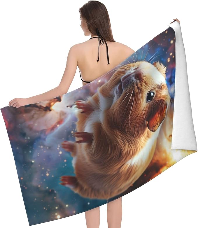 Microfiber Beach Towel, Galaxy Guinea Pig Beach Towels 32x52in,Quick Dry, Sand Free, Ultra Soft & Oversized Towel for Travel, Outdoor, Bathroom, Swimming - Ideal for Pool, Camping, Yoga, or Gift Decor