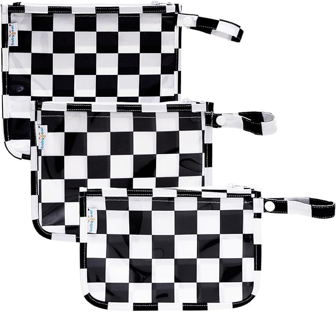 babygoal Clear Travel Organizer Bags 3 Pack, TSA Approved Mess-Proof Pouches with Snap Handle, Water-Resistant Toiletry Essentials for Baby & Mom (Black Plaid)