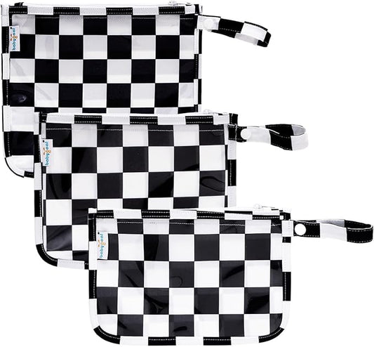 babygoal Clear Travel Organizer Bags 3 Pack, TSA Approved Mess-Proof Pouches with Snap Handle, Water-Resistant Toiletry Essentials for Baby & Mom (Black Plaid)