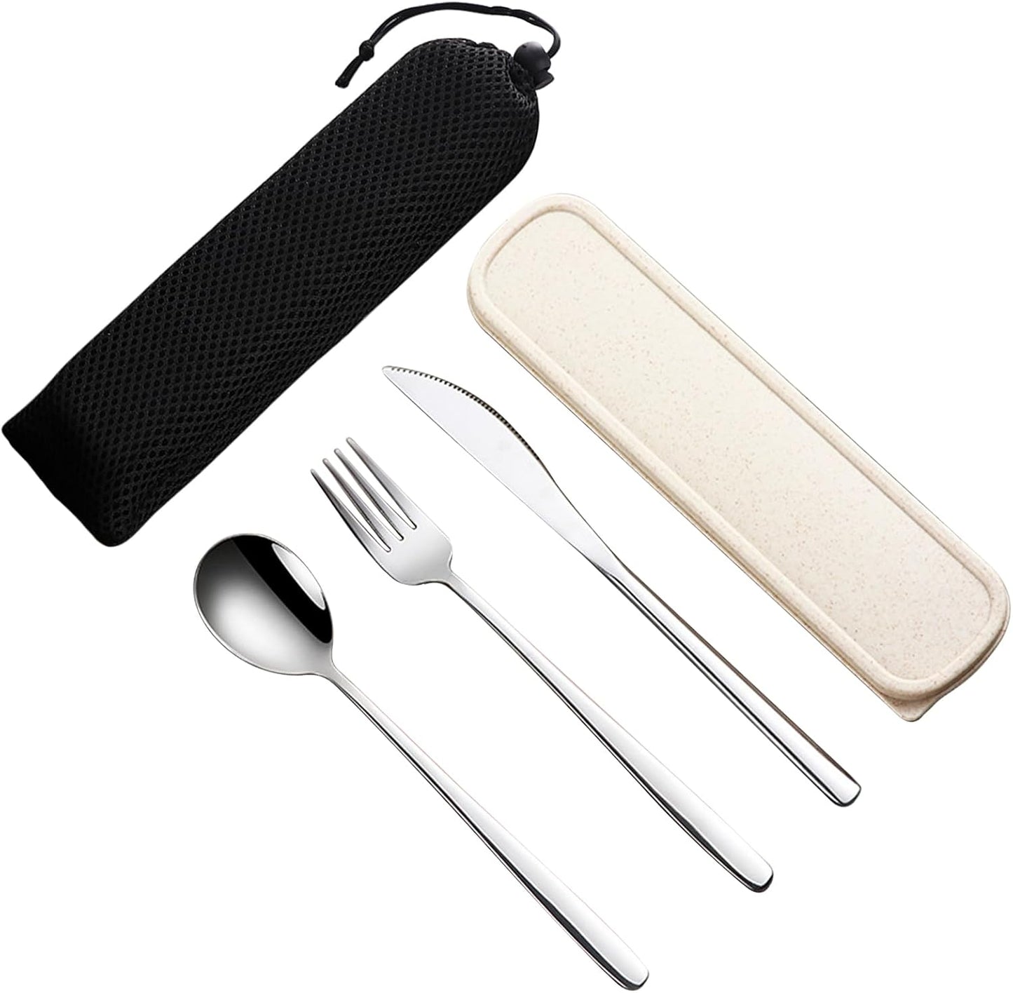 VANRA 3-Piece Portable Travel Utensils Set with Case 18/8 Stainless Steel Flatware Set Reusable Cutlery Set with Fork Spoon Knife for Lunch Travel Camping School Work Picnic (Silver)