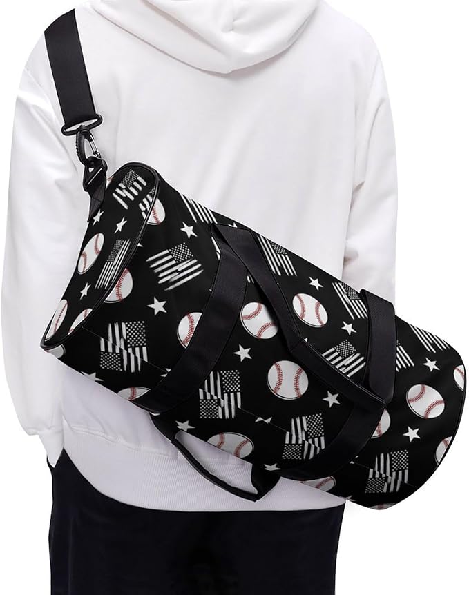 Workout Lightweight Duffel Bags Baseball Black And White American Flag Basketball Football Weekender Bag Foldable Gym Travel Bags for Men Women