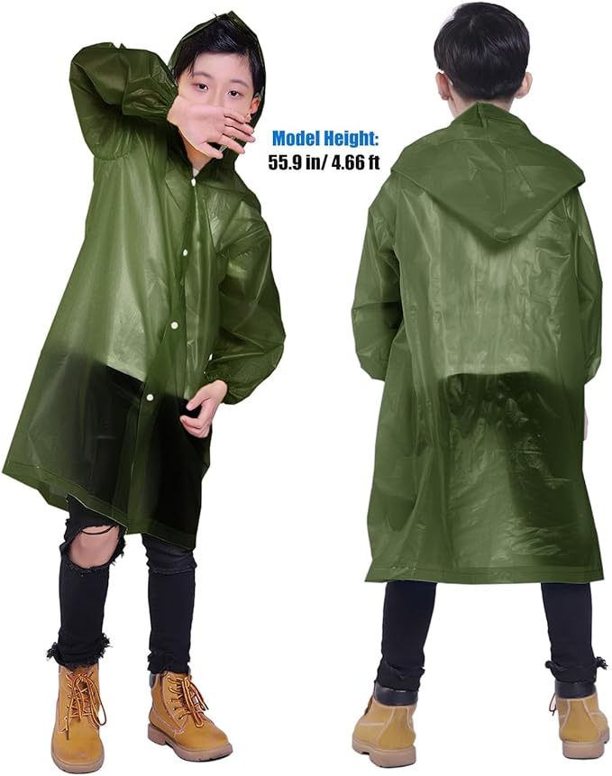 Kids Rain Jacket, 2 Pack Rain Ponchos for Kids - Reusable Raincoats for Boys and Girls Waterproof Outdoor Rain Gear