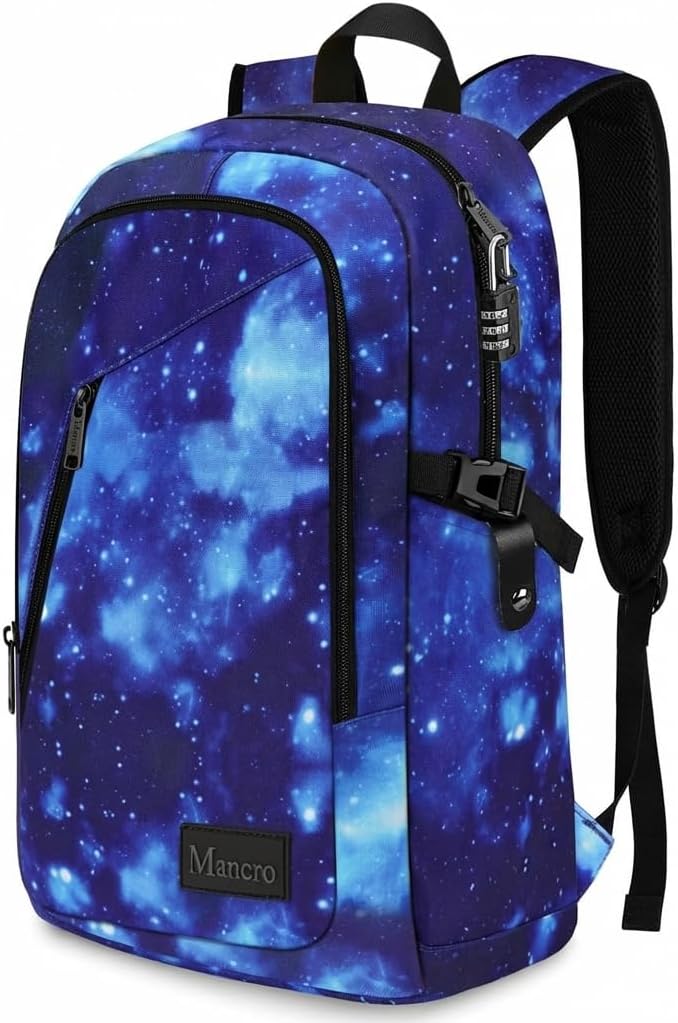 Mancro Travel Backpack for Men Women, Anti Theft Laptop Backpack, 15.6 in Laptop Backpack for Travel Lightweight Bags, Galaxy