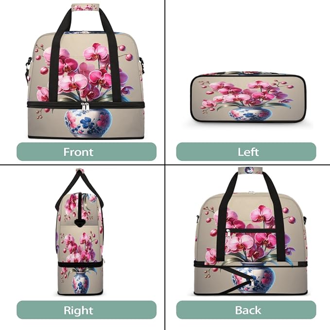 Pink Flowers Large Weekender Bag with Shoe Compartment Travel Duffel Bags for Women Carry On Hospital Overnight Bag Foldable Personal Item Travel Bags Tote Gym Sports Airplanes