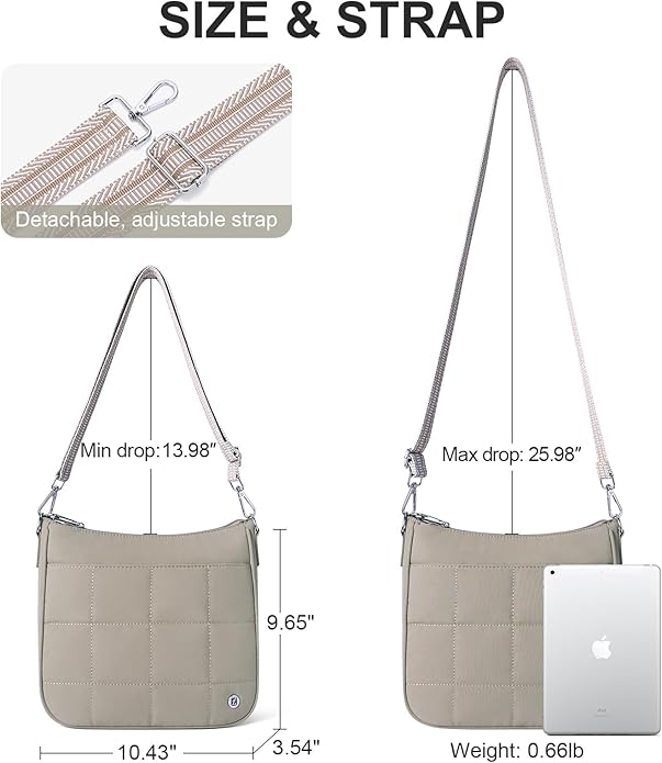 Anti Theft Crossbody Bags for Women,Quilted Puffer Travel Purses Shoulder Hobo Bag Handbag with Guitar Strap