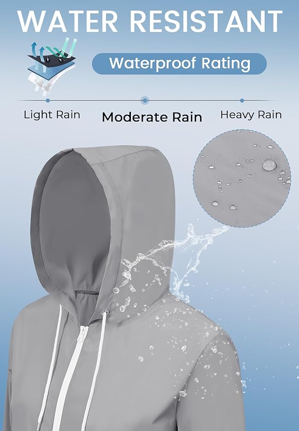 Zando Lightweight Rain Jacket Women Waterproof - Raincoat for Women Packable Rain coat Hooded Windbreaker for Travel Outdoor