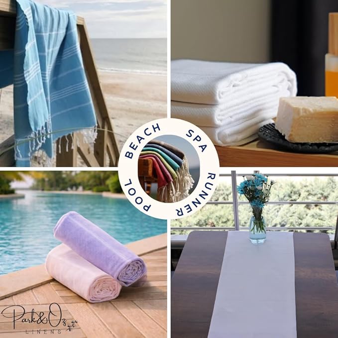 PARK&OZ Turkish Beach Towel – Oversized 100% Cotton Quick-Dry & Sand-Free Blanket 72"x40" – Ultra-Absorbent, Lightweight & Compact Pool Towel for Beach, Travel, Spa, Gym, Camping & Tie-Dye (White)
