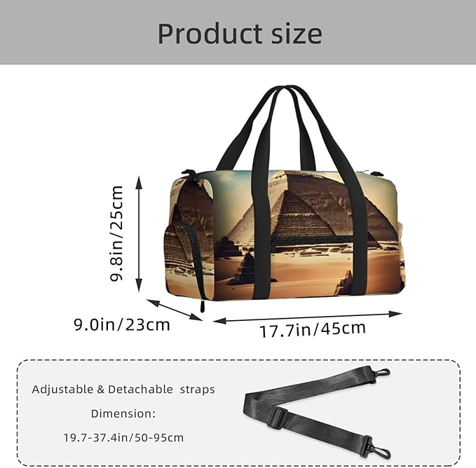 Dream Khufu's pyramids Print Gym Bag with Shoe Compartment for Women Men, 17.7in Sports Duffle Weekender Tote, Overnight Travel Duffel Bag Carry On