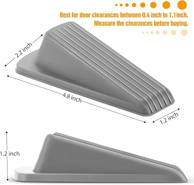 Crosize 3 Pack Rubber Door Stoppers for Floor, Door Stop Wedge for Heavy Duty Door, Gray