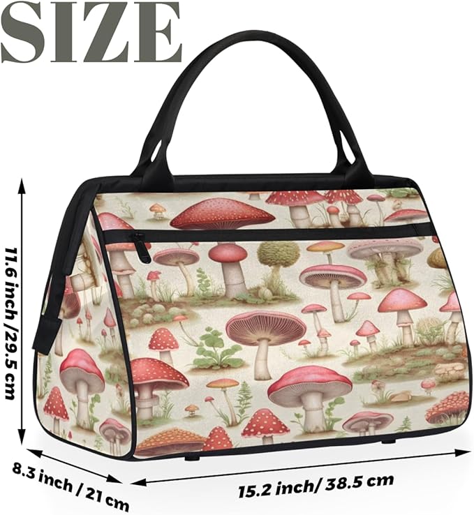 Cottagecore Mushroom Overnight Weekender Bag for Women Men Travel Duffel Bags Waterproof Luggage Carry on Sports Yoga Gym Bag