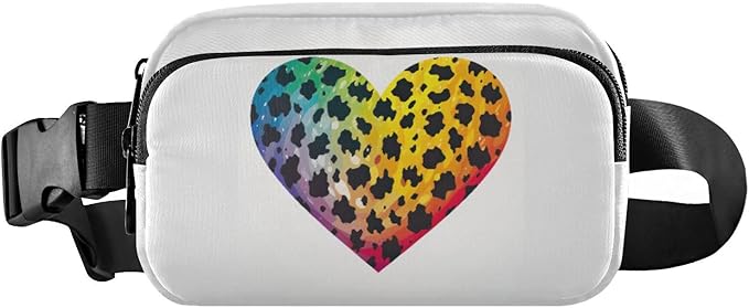 Rainbow Heart Leopard Fanny Pack for Women Men Water Resistant Fashion Waist Packs with Adjustable Strap Belt Bag for Travel Workout Jogging Hiking 21217839