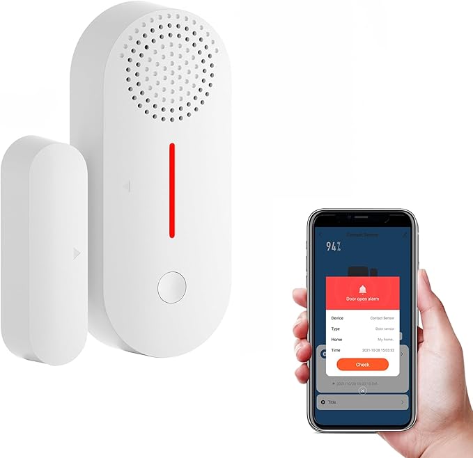 eMylo 2.4G WiFi Door Window Alarm Sensor - Tuya APP Remote Control, Voice Control, Timing Arm/Disarm, Red Light Alert, Easy Install for Dementia Patients Home/Apartment Security