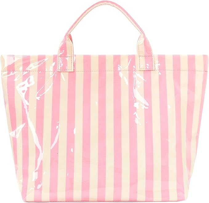 JQWYGB Striped PVC Tote Bag Large Glossy Striped Handbags Waterproof Top Handle Bag Plastic Tote Handbag Beach Travel Work