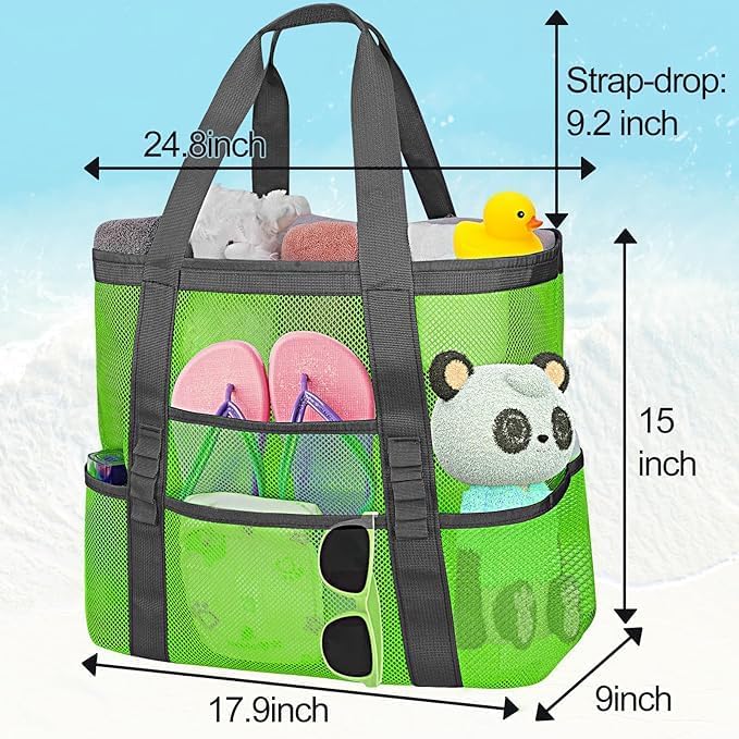 Mesh Beach Bags for Women - Family Beach Tote Bag for Toys, Towels, Travel Vacation Cruise Essentials
