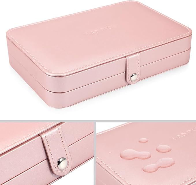 LANDICI Small Jewelry Box for Women Girls, PU Leather Travel Jewelry Case, Portable Jewelry Organizer Storage Holder Display for Ring Earrings Necklace Bracelet Women Kids Gift, Rose Gold (Pack of 2)