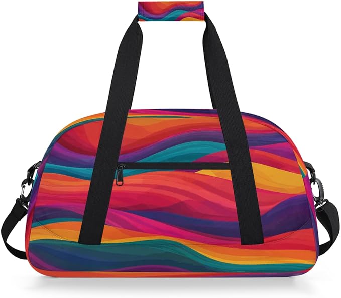 Kids Duffle Bag Girls Boys Colorful Ocean Waves Lines Weekender Overnight Bag,Lightweight Duffel Bags for Traveling Gym Sport Dance