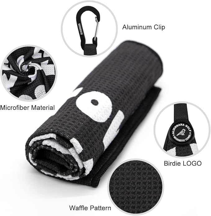 Magnetic Golf Towel, Microfiber Waffle Design with Clip - Industrial Strength Magnet for Strong Hold to Golf Bags, Carts & Clubs (Clean Balls)