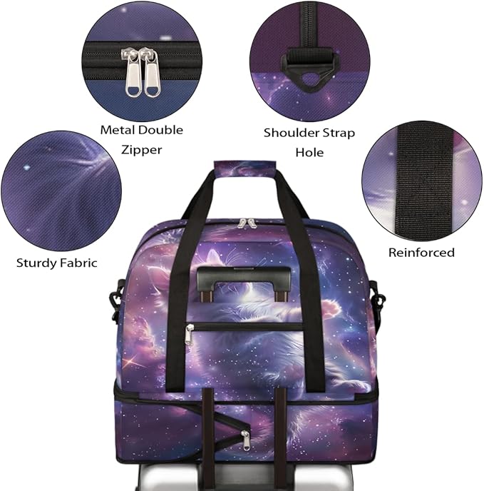 Purple Galaxy Kitten Cat Large Weekender Bag with Shoe Compartment Travel Duffel Bags for Women Carry On Hospital Overnight Bag Foldable Personal Item Travel Bags Tote Gym Sports Airplanes