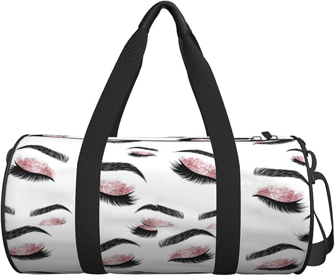 Sports Gym Bag Travel Duffel Bag Closed Eyes Lashes Rose Gold Black Eyelash White for Men Women Foldable Lightweight Yoga Gym Sports Bag