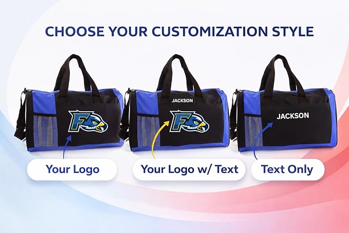 Custom Duffel Bag – Personalized with Logo or Text – Sports Team, Travel, Gym – Royal Blue, Red - Model 6072