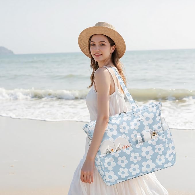 Bluboon Beach Bags for Women, Large Waterproof Tote Bag With Wet Compartment for Pool Weekender Travel Gym