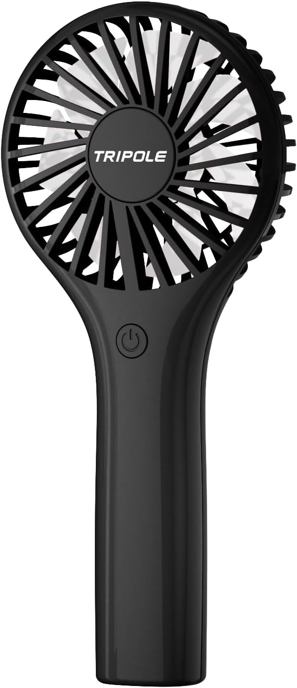 TriPole Portable Handheld Fan Mini Personal Fan with 3 Speeds, Powerful Little Battery Hand Held Fan for Travel Outdoor Concerts, Cute Small Rechargeable Lash Fan for Makeup Skincare Drying, Black