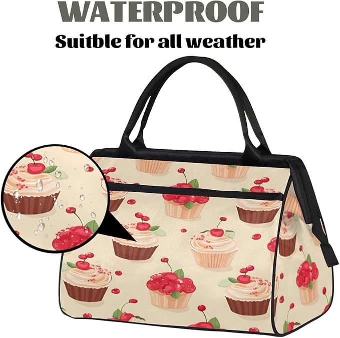 Cake Cherry Overnight Weekender Bag for Women Men Travel Duffel Bags Waterproof Luggage Carry on Sports Yoga Gym Bag