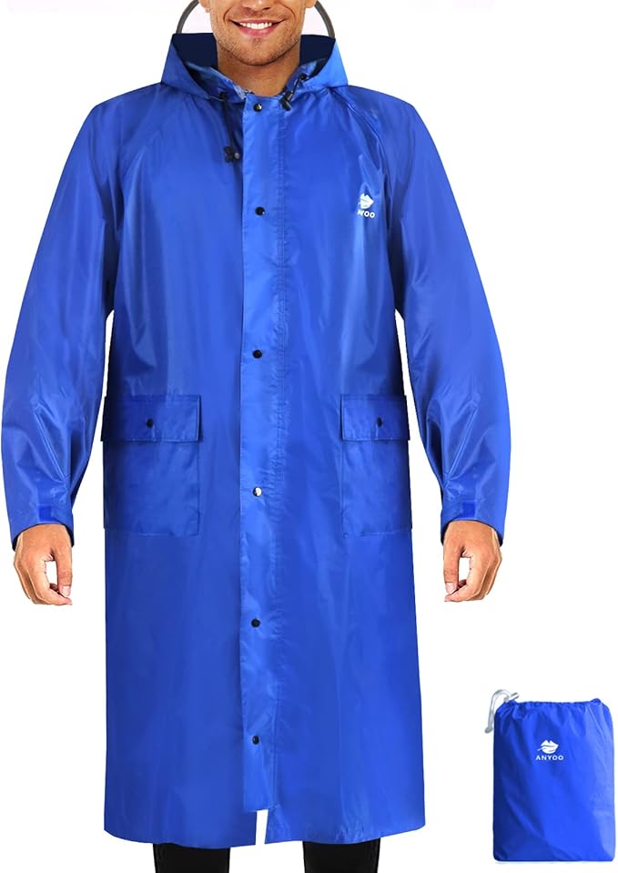 ANYOO Waterproof Rain Jacket for Men Women Lightweight Long Sleeve Raincoat with Hood Emergency Rain Poncho Adults for Hiking