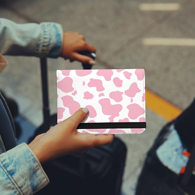 Cute Passport Holder and Holder Combo Passport Cover with RFID Blocking Women Men Compatible Wallet Credit Card Protector(Pink Cow)
