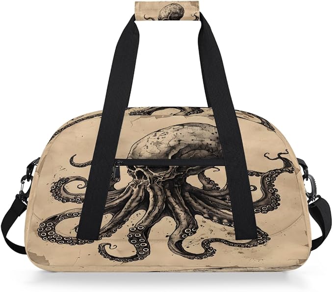 Travel Duffle Bag for travel duffle bag sports Girls Boys Kids Octopus Retro Skyll Lightweight Overnight Sleepover Weekender Bags Small Dance Gym Sport Bag Teens Carry-On Size Workout Bag