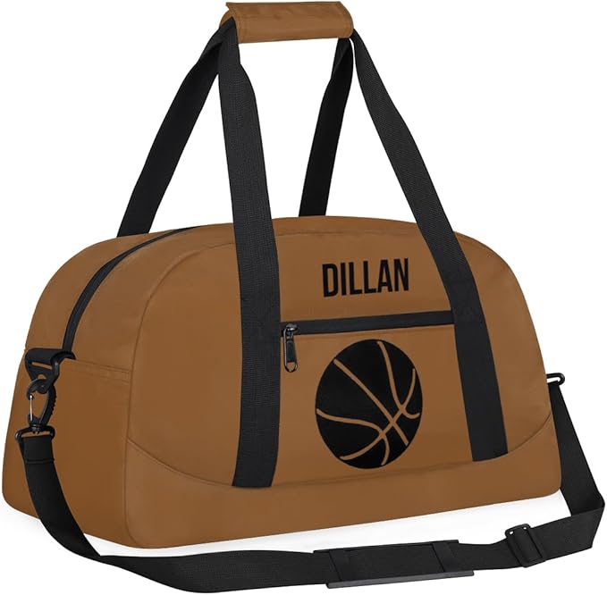 Personalized Small Gym Sport Duffel Bag Custom Name Travel Weekender Tote Carry-On Dance Bag, Customized Kids Gifts,Brown