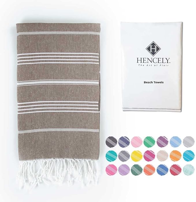 Hencely Turkish Beach Towel 37x68 Oversized, Sand-Free, Quick-Dry, Lightweight - Travel Essential for Pool & Bath - Striped 100% Cotton Bathroom Towels Accessories Gift (Brown)