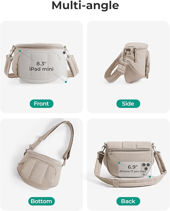 BAGSMART Bum Bags for Women, Crossbody Purses for Travel & Work, Quilted Water-resistant Hobo Bag | 4.5L Roomy, Fanny pack, ideal for Moms, Long Outings, Everyday cute bag, Puffer, Nylon
