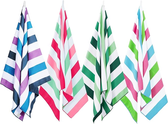 Exclusivo Mezcla 4 Pack Microfiber Quick Dry Beach Towels, Oversized Lightweight Sandfree Pool Towels for Swimming Camping Travel with Bagn (Mixed Color, 35x70 Inches)