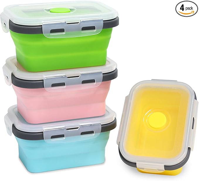 Small Collapsible Silicone Food Storage Container(12 Oz) 4 Pack, Silicone Storage Containers for Snack, Fruit, Stackable, Space Saving