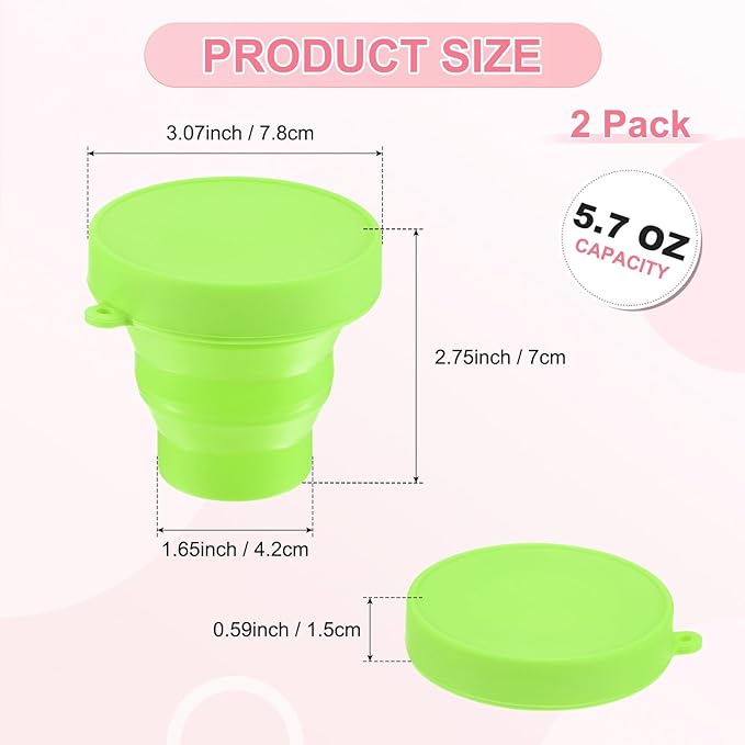 2 Pack Collapsible Travel Cup, 5.7oz(170ml) Silicone Portable Foldable Water Cup Bottle for Travel/Camping/Hiking, Reusable [Green]