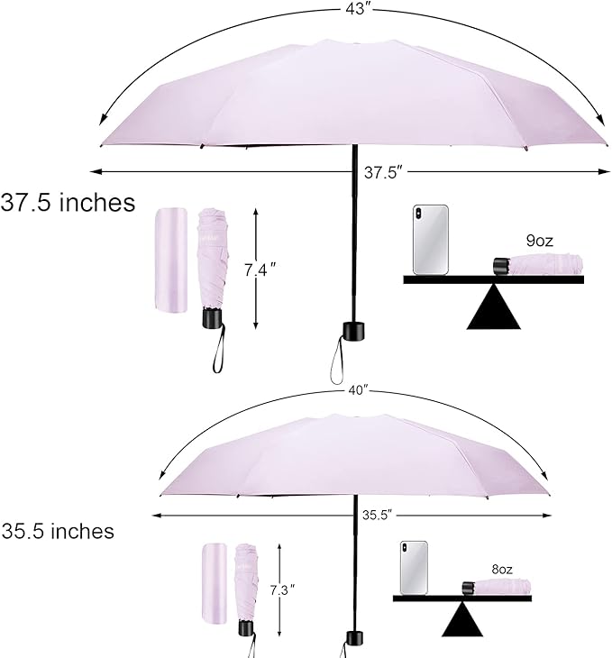 TradMall Mini Travel Umbrella, Portable Lightweight Compact Parasol with 95% UV Protection for Sun & Rain