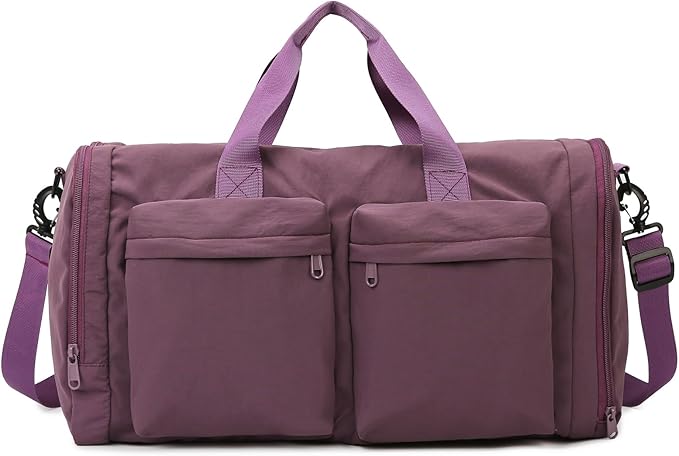 ZUEVI Gym Duffel Bag for Men Women with Shoe and Wet Compartment Lightweight Foldable Carry On Sports Travel Bag for Training Yoga Weekender(Purple)