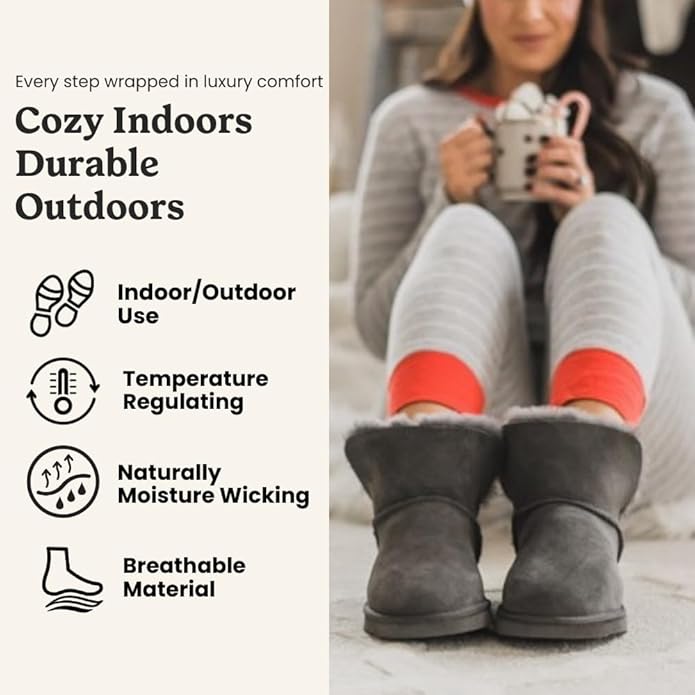 Dearfoams Women's Fireside Shearling Water Resistant Indoor/Outdoor Foldover Boot Slipper