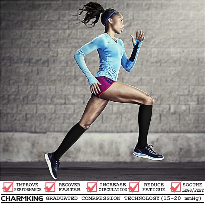 CHARMKING 6 Pairs-Compression Socks for Women & Men Circulation Best Support for Nurses, Running, Athletic,Flight Travel