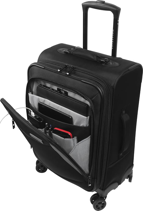 WallyBags Solutions 20” Expandable Spinner Carry-On with Padded Laptop and Electronics Pockets